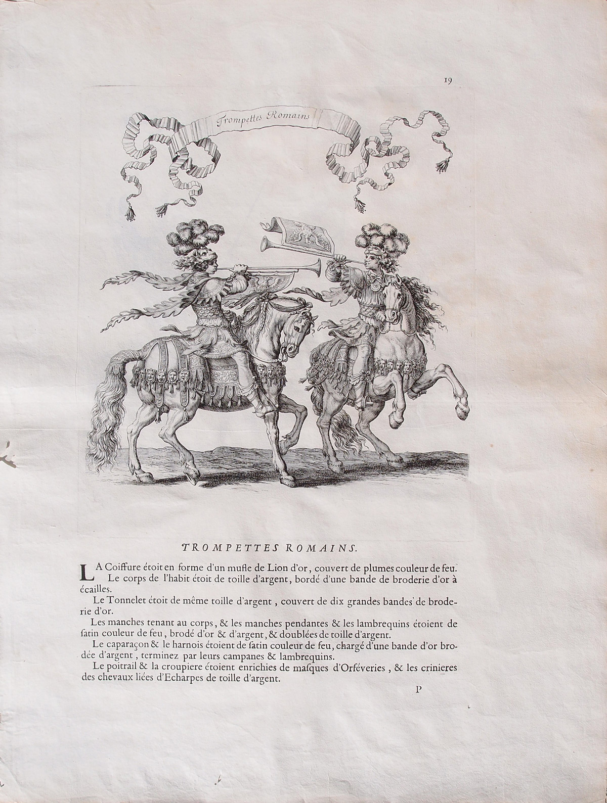 stampa antica equitazione trombettieri