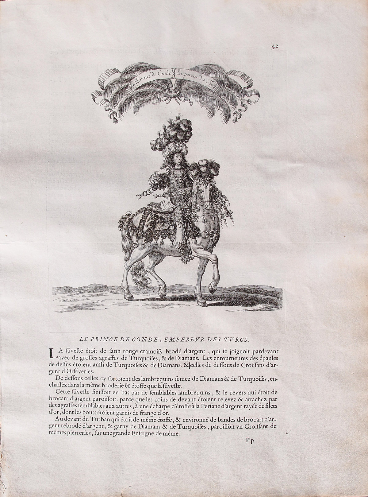 stampa antica equitazione principe condé