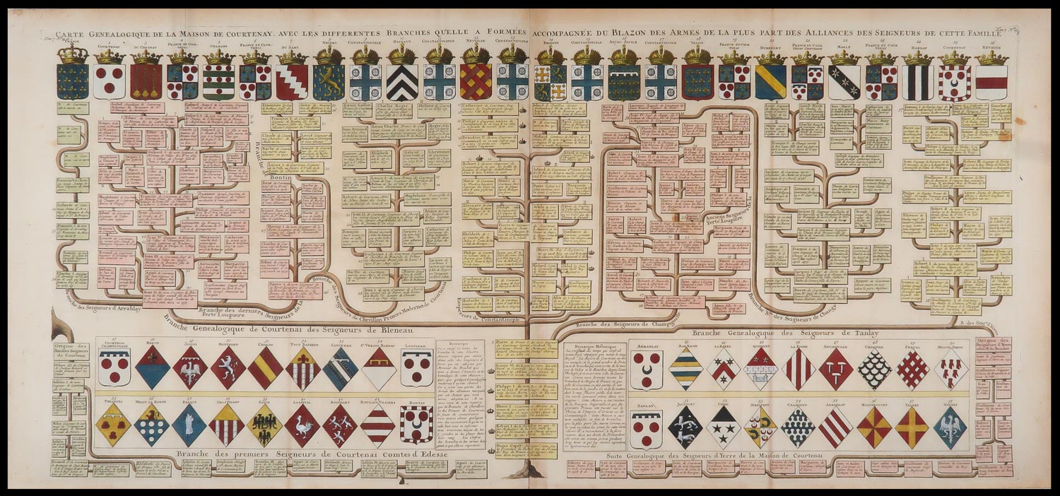 stampa antica genealogia courtenay chatelain