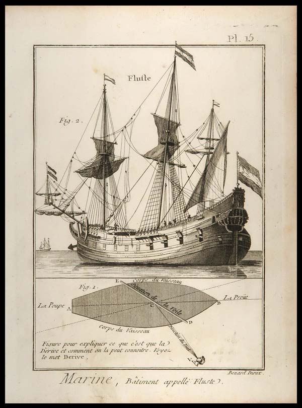 stampa antica vascello flute diderot