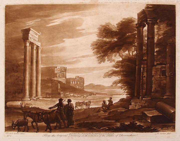 stampa antica paesaggio agreste