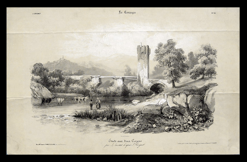 stampa antica paesaggio campagna