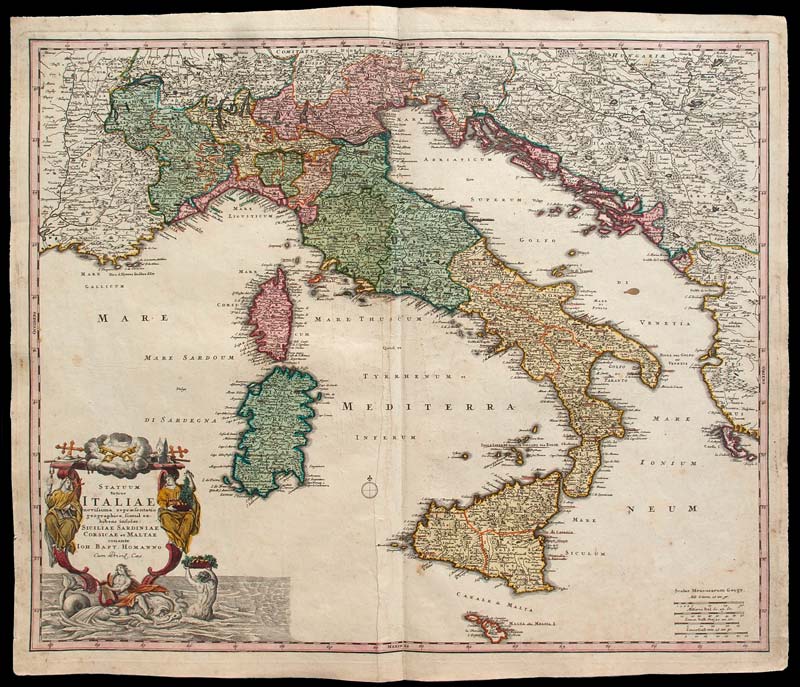 carta geografica antica italia homann