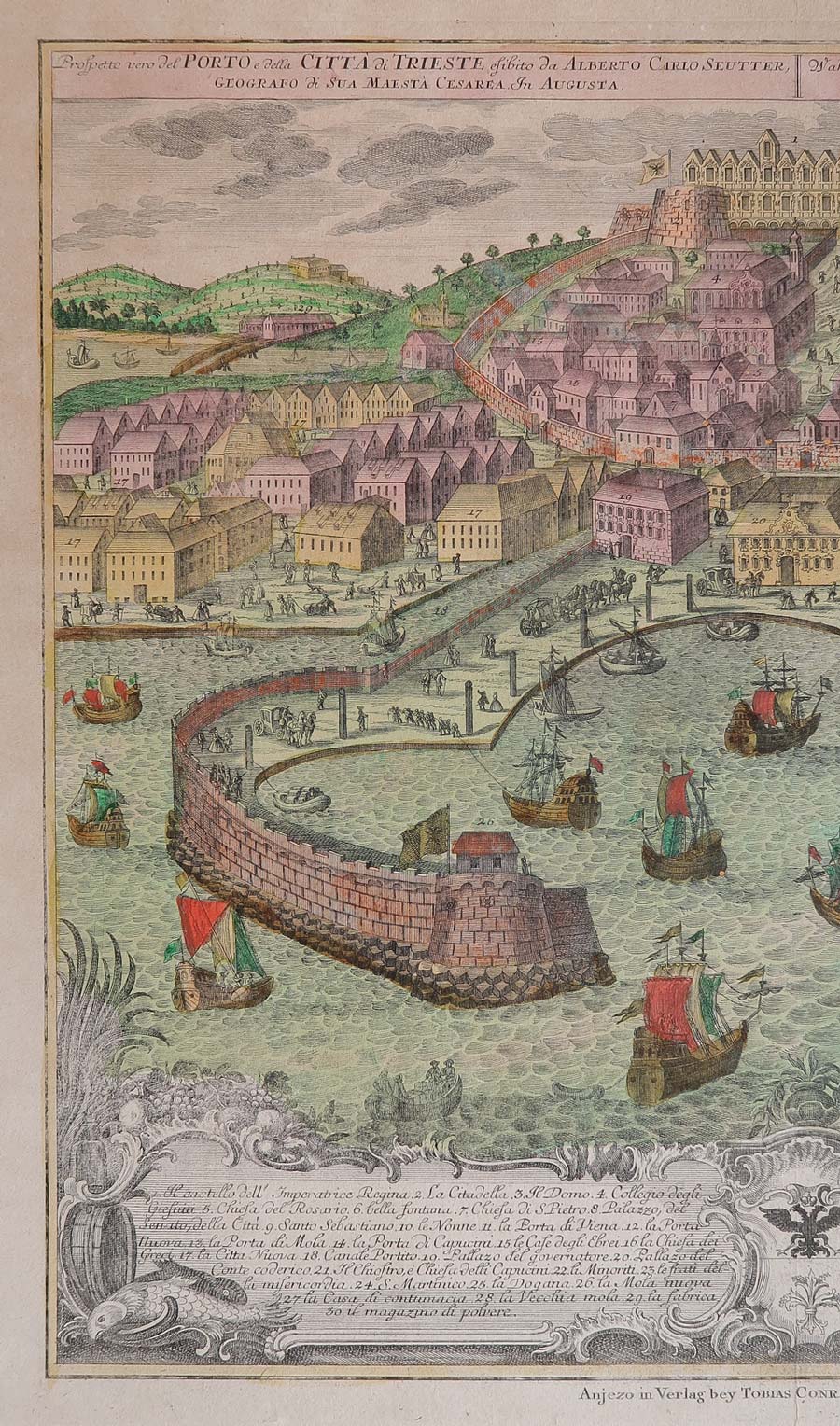 stampa antica porto città trieste seutter stampa antica porto trieste seutter