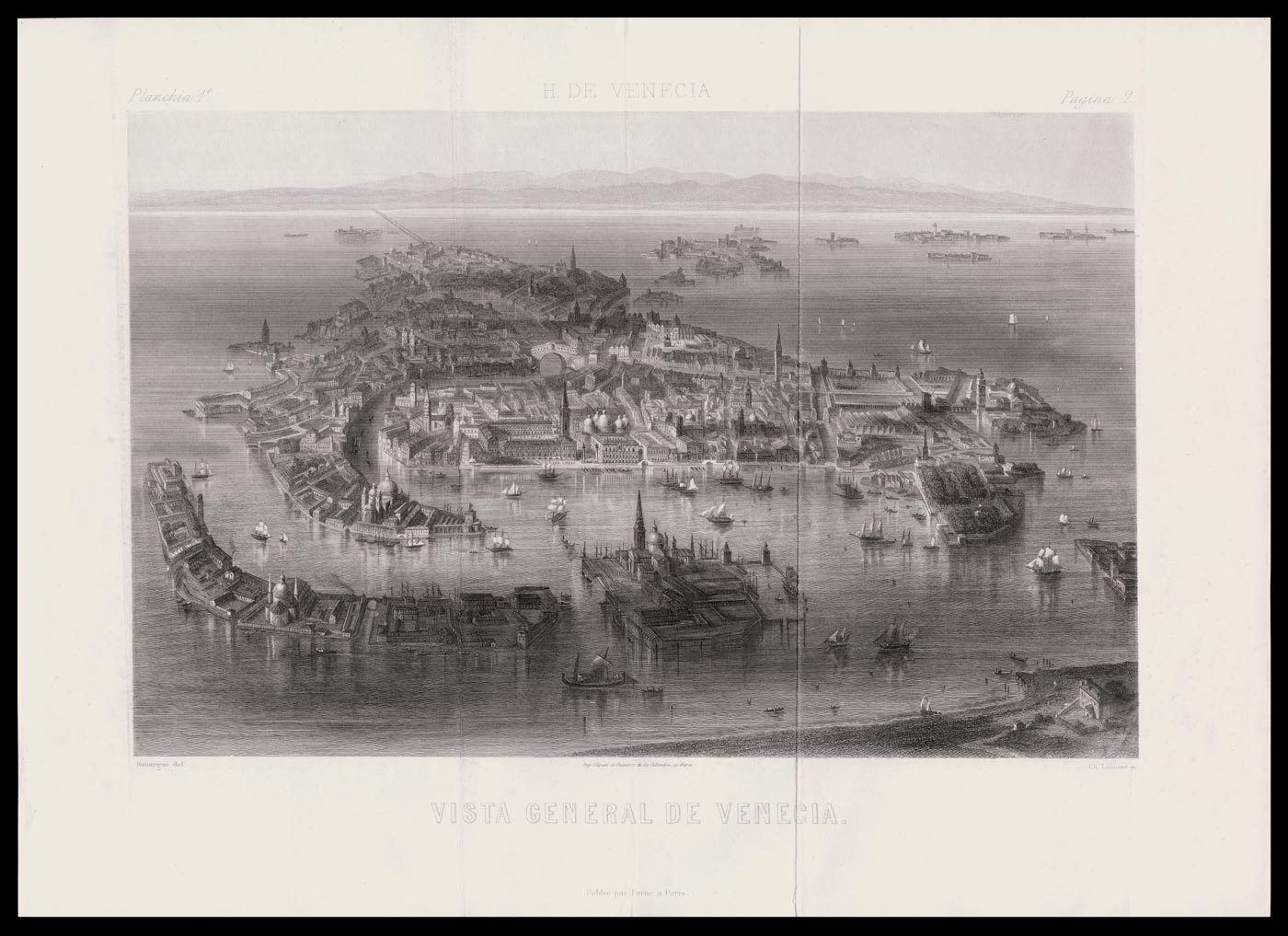 stampa antica vista general venecia galibert