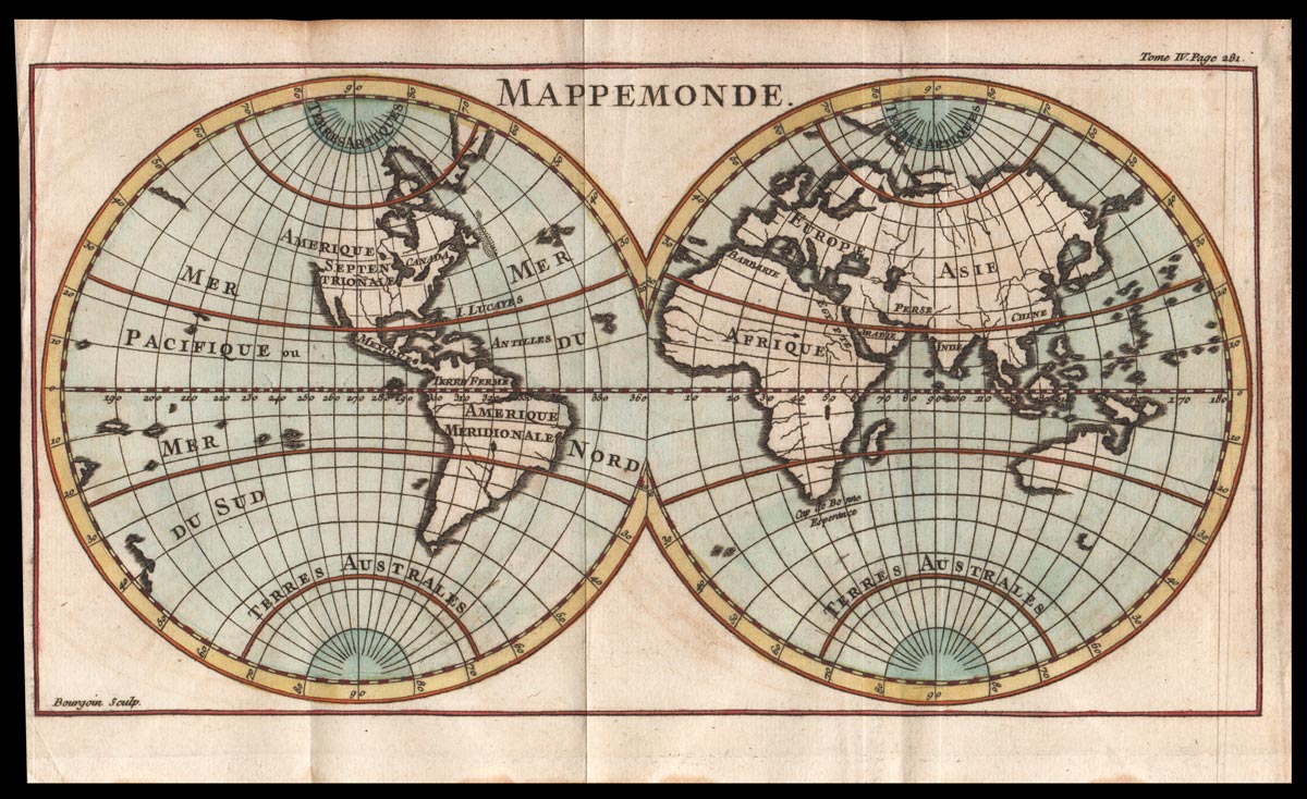carta geografica mappemonde pluche 1742