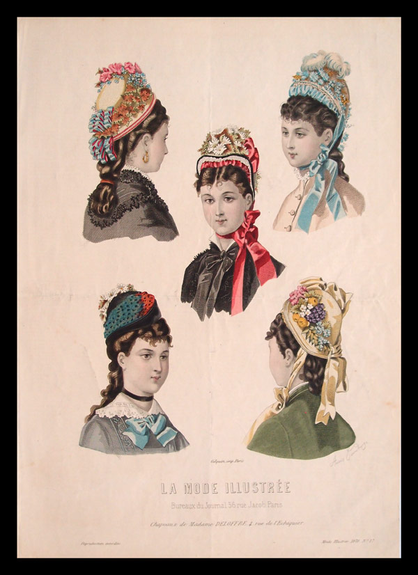 stampa antica cappelli femminili
