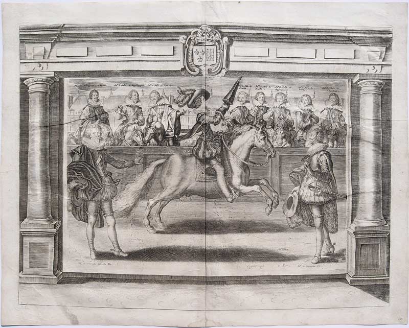 stampa antica dressage crispin passe pluvinel