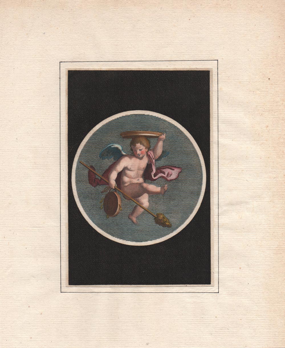 stampa antica putto tamburello