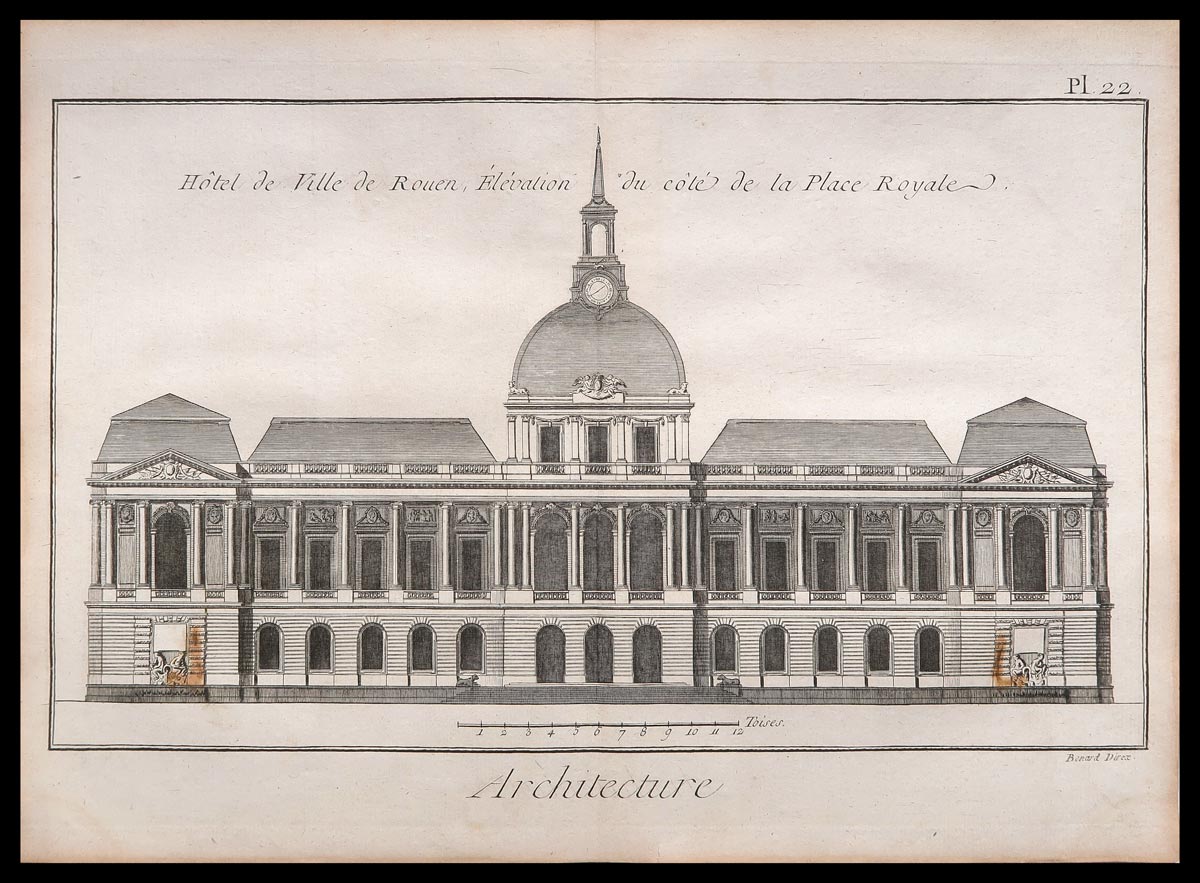 stampa antica architettura prospetto rouen
