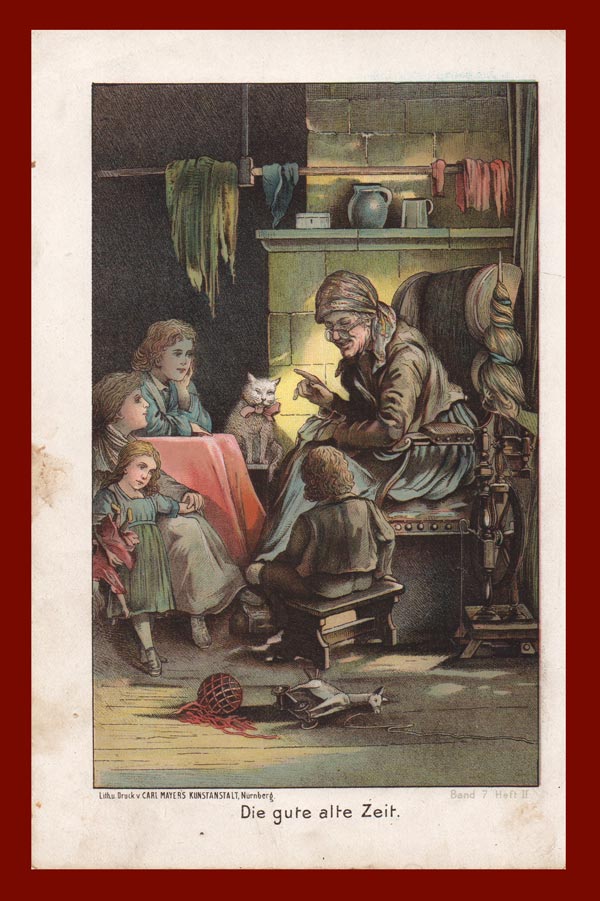 stampa antica bambini ed anziana