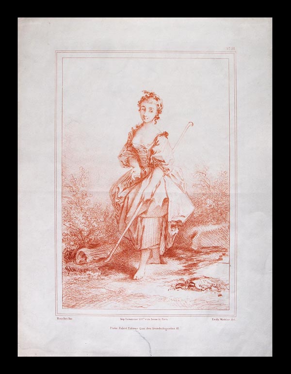stampa antica giovane donna boucher