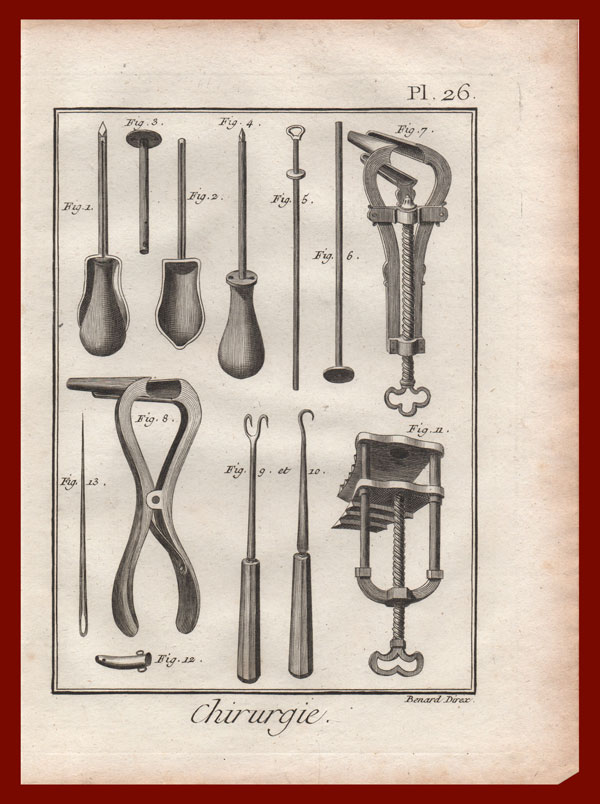 stampa antica strumenti chirurgici diderot