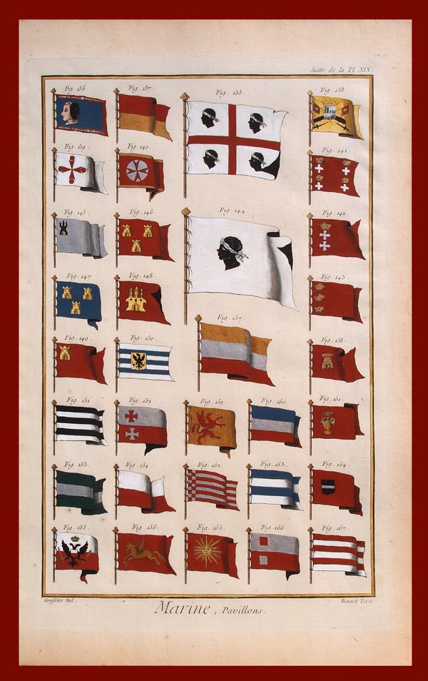 stampa antica bandiere vessilli italiani