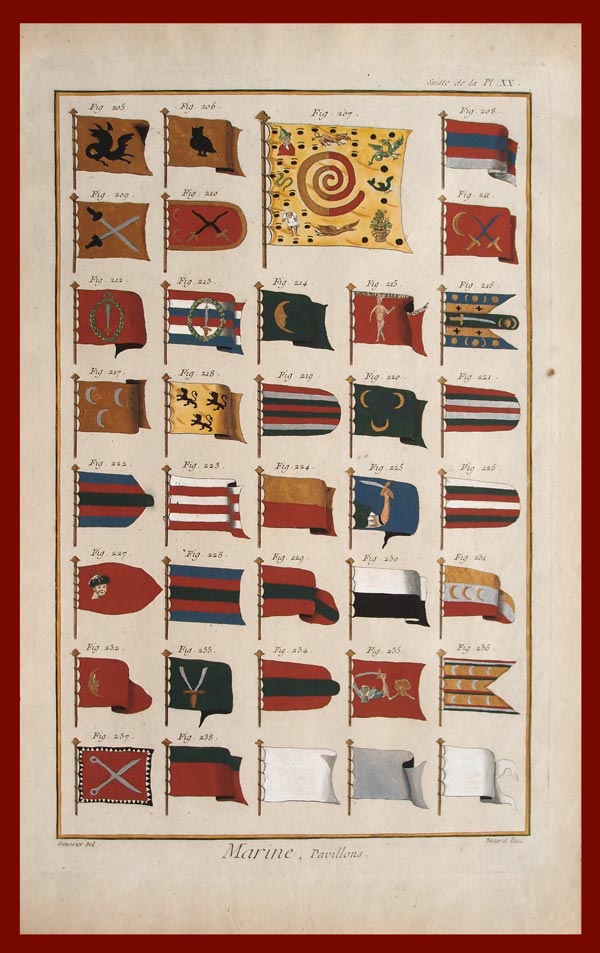 stampa antica bandiere navali asia