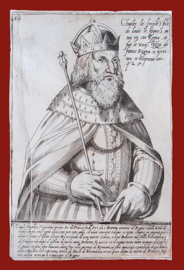 stampa antica re francia carlo semplice