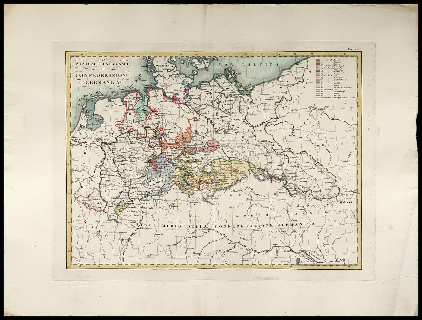 carta geografica stati settentrionali confederazione germanica