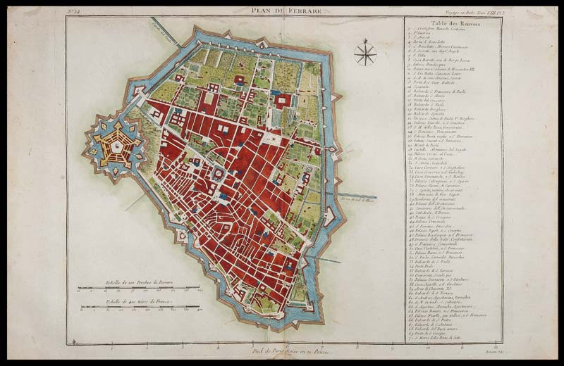 stampa antica pianta ferrara lalande