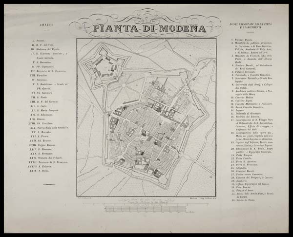 stampa antica pianta modena goldoni