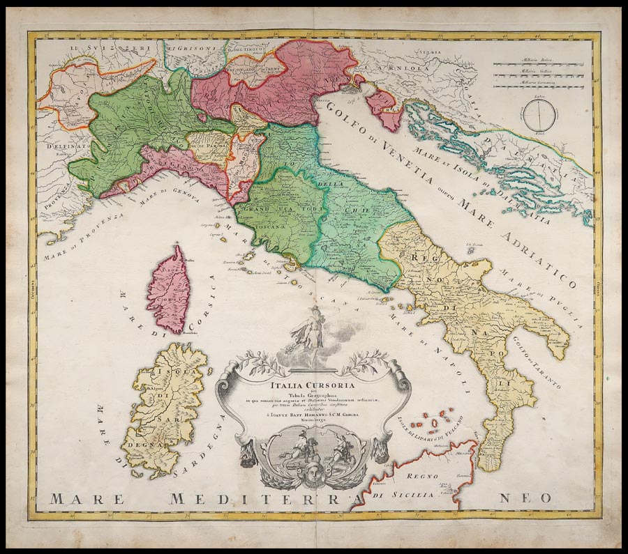 italia cursoria tabula geographica homann