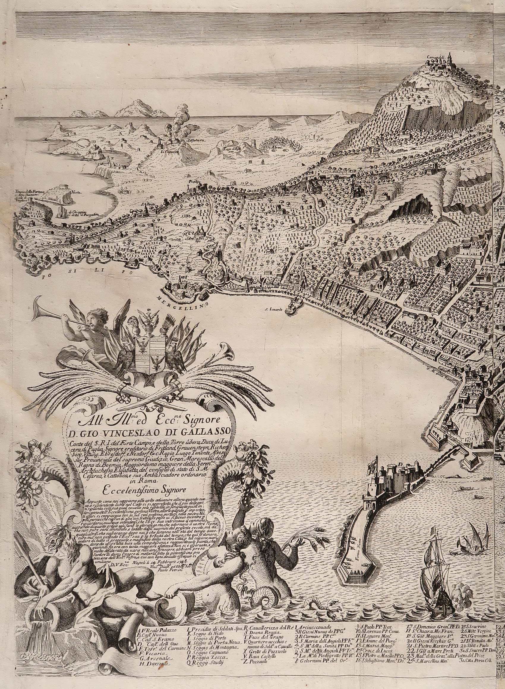 stampa antica pianta alzata città napoli