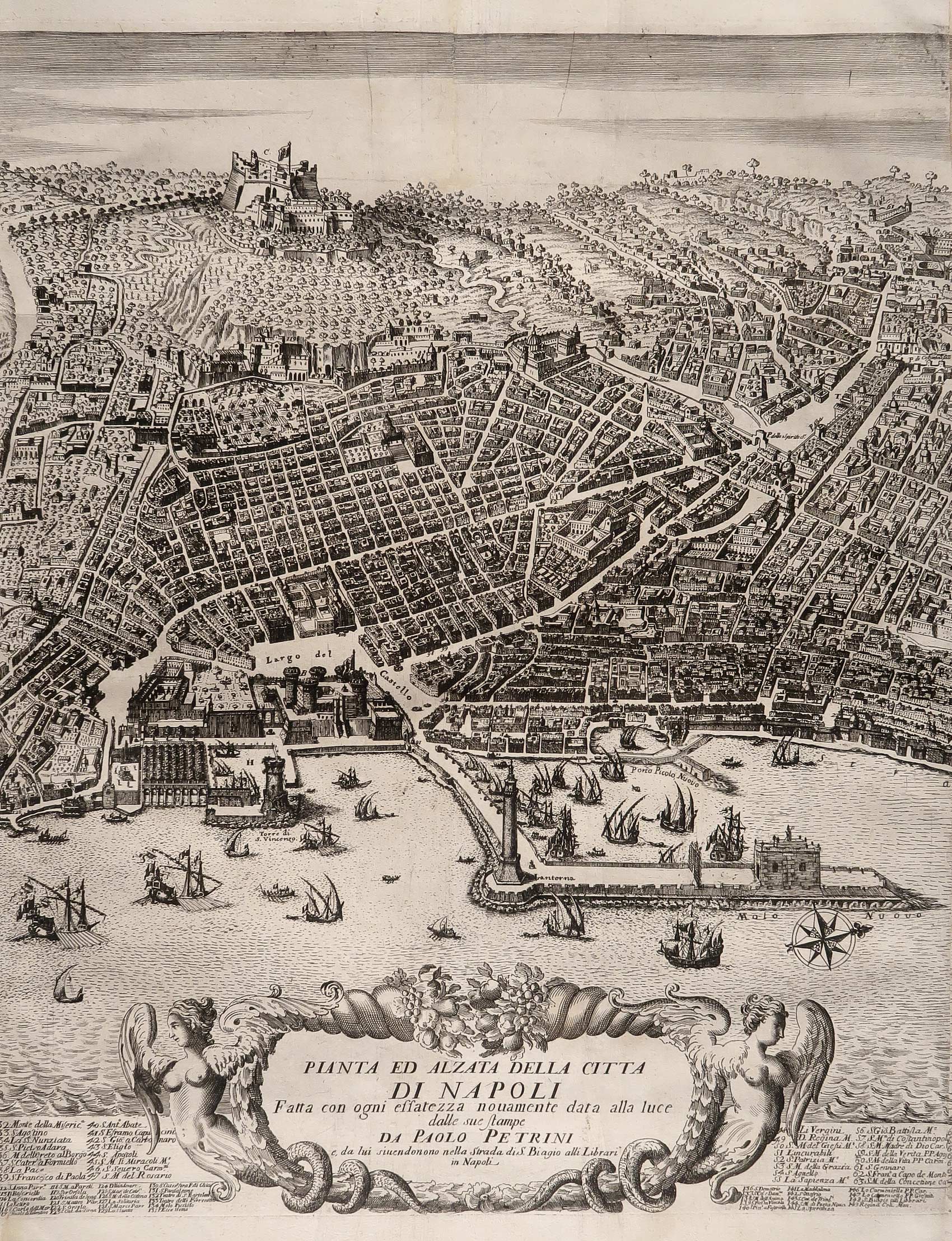 stampa antica pianta alzata città napoli