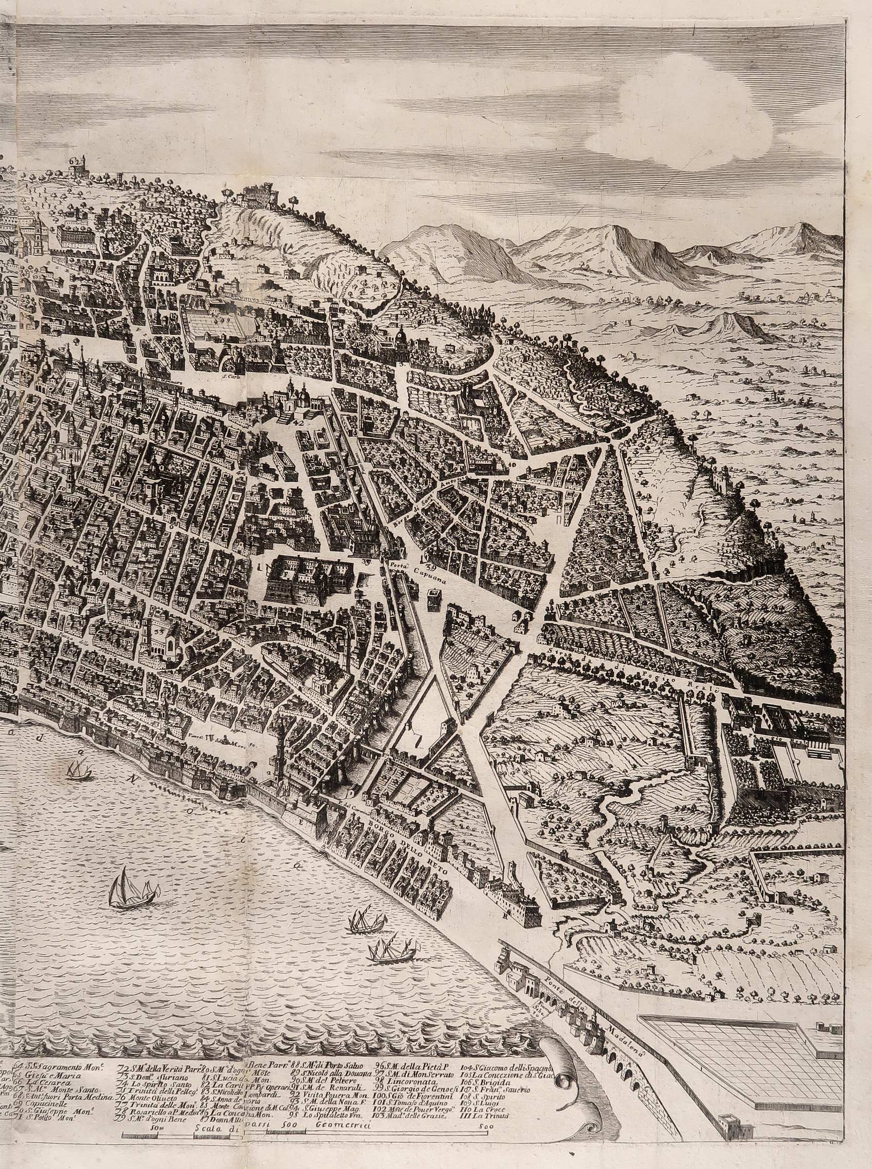 stampa antica pianta alzata città napoli