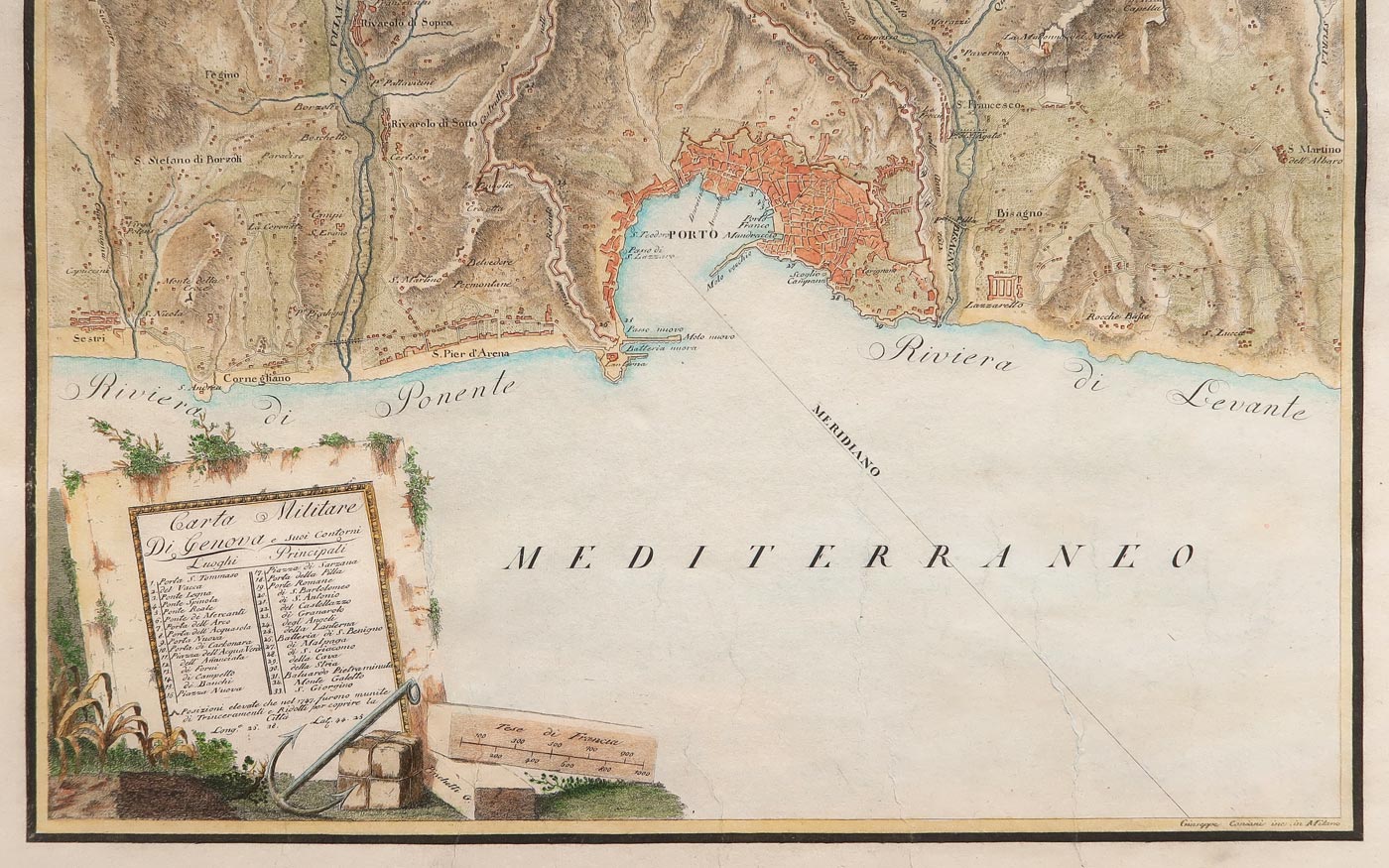 stampa antica carta militare genova