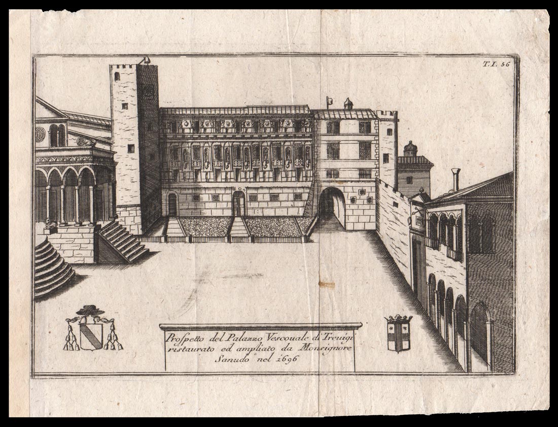stampa antica palazzo vescovile treviso coronelli
