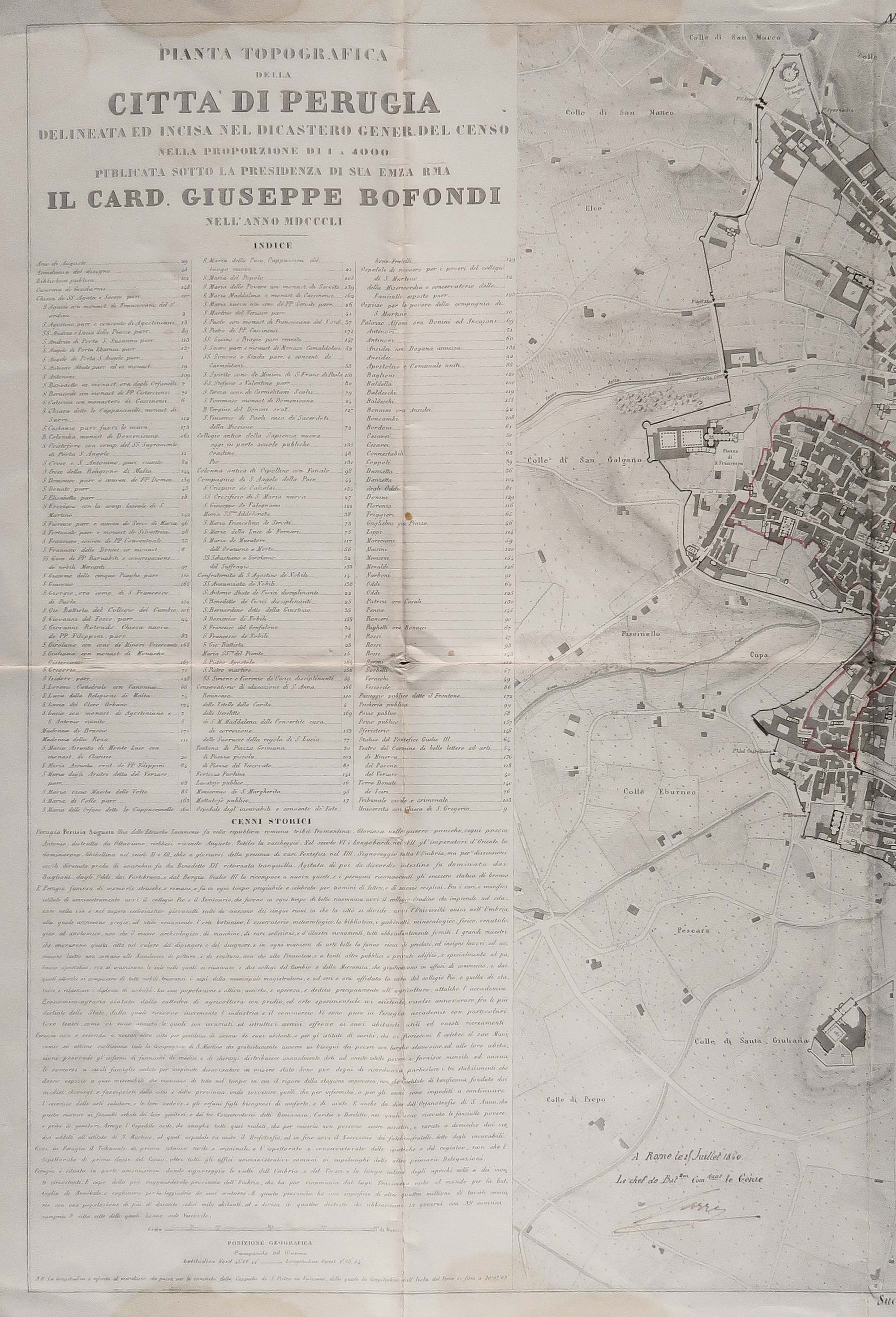 stampa antica pianta topografica città perugia