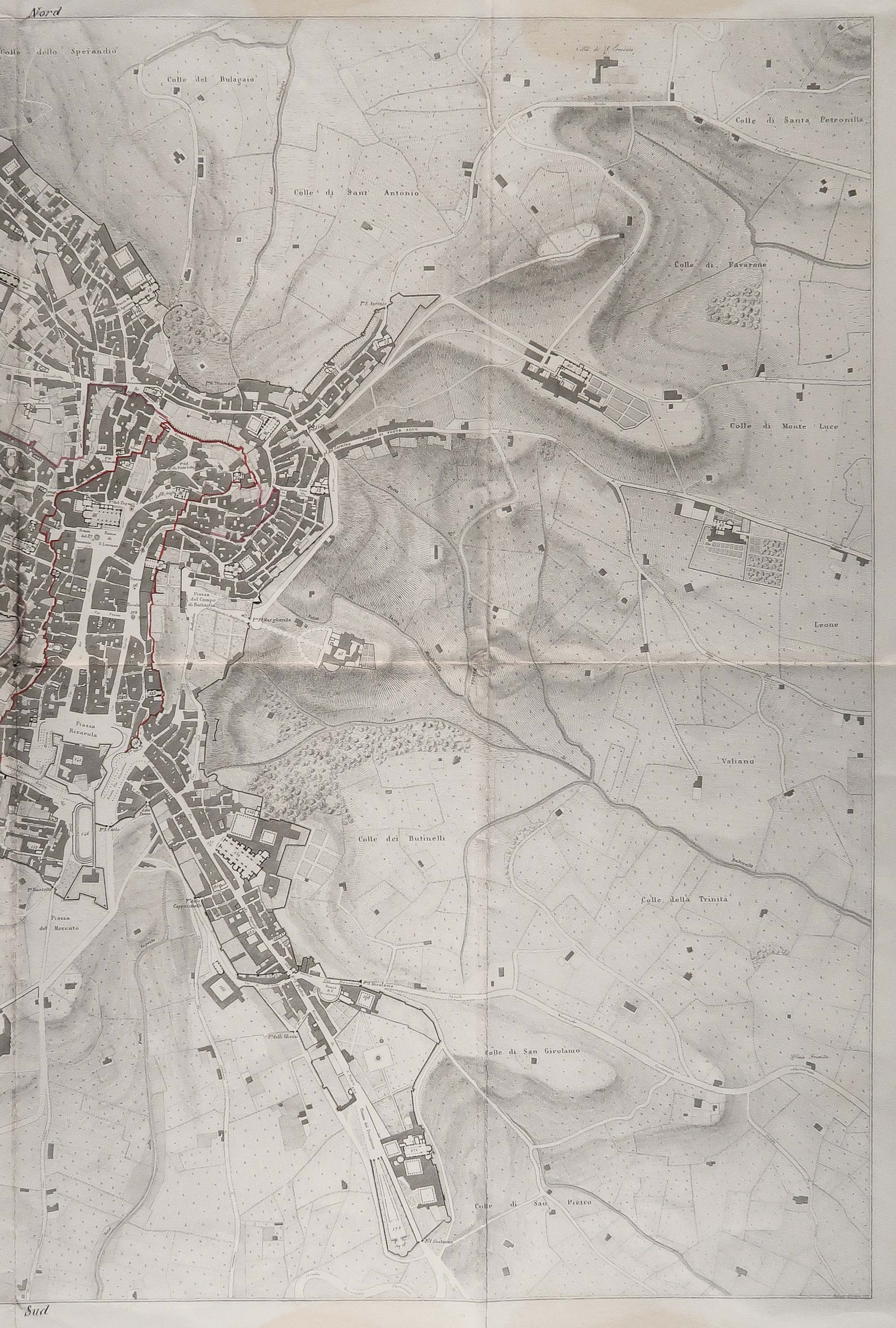 stampa antica pianta topografica città perugia