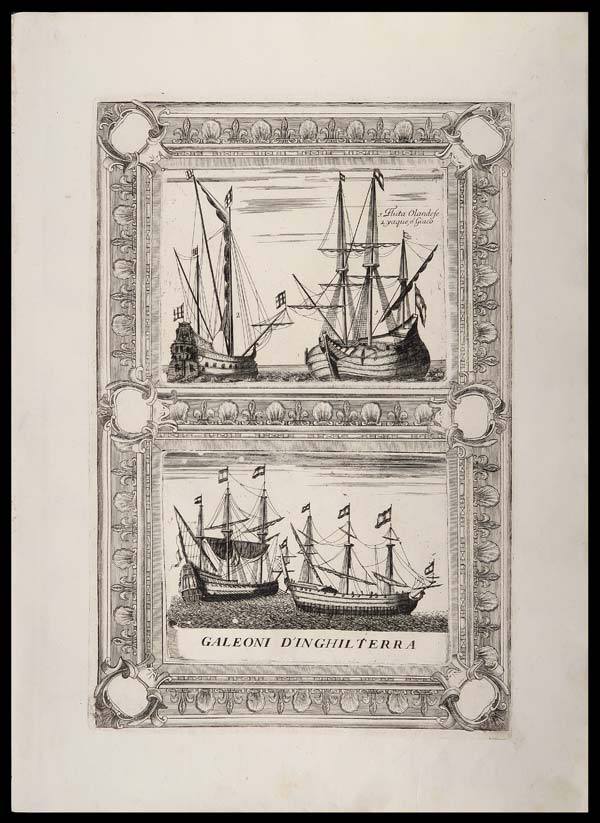 stampa antica galeoni inghilterra seicento