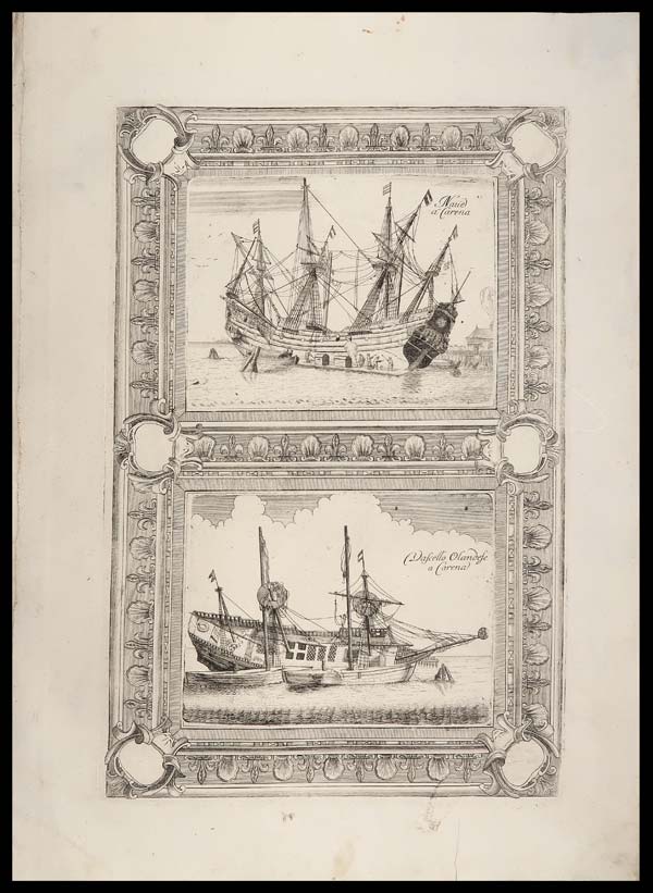 stampa antica vascello olandese carena