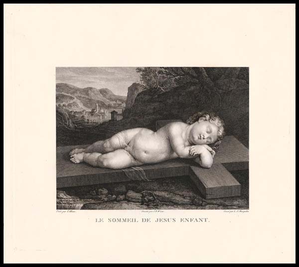 stampa antica sommeil jesus enfant masquelier