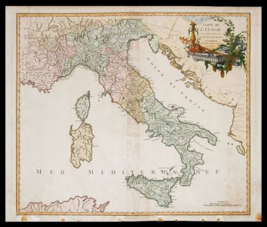 CARTE DE L'ITALIE dans laquelle sont tracées les Routes des Postes