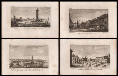 Veduta di Livorno dalle tre Torri; Veduta della Piazza Grande; Veduta Generale della Città e Porto di Livorno; Veduta della Darsena
